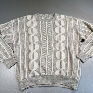 London Fog Sweater Mens Large Gray White Crewneck Textured grandpa USA